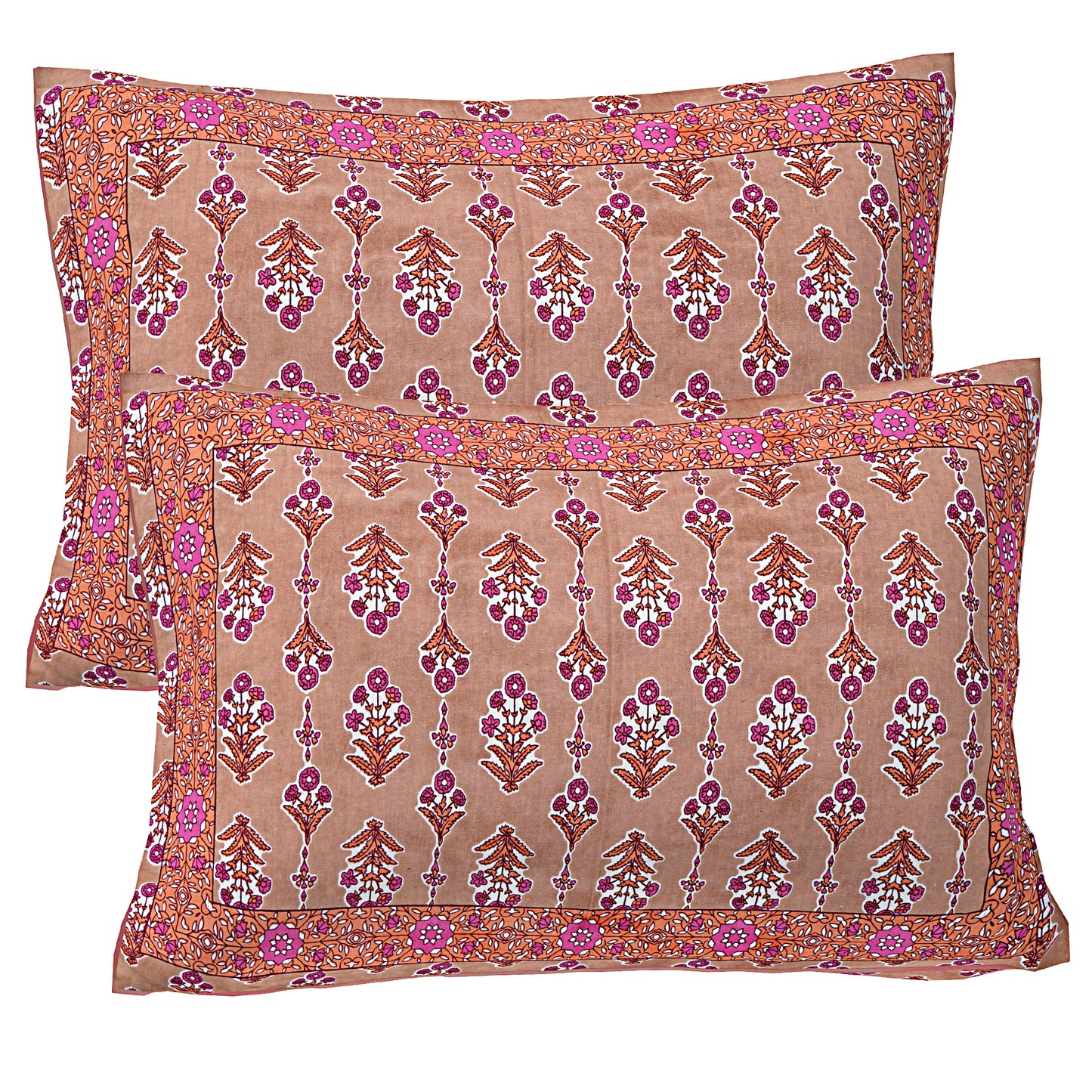Hand Block Printed Jaipuri Cotton Double Bed Sheet With 2 Pillow Covers - Floral Pattern Ethnic Indian Design