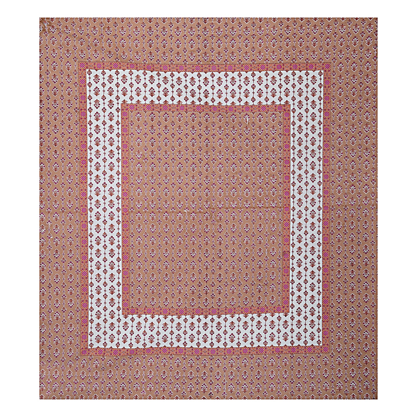 Hand Block Printed Jaipuri Cotton Double Bed Sheet With 2 Pillow Covers - Floral Pattern Ethnic Indian Design