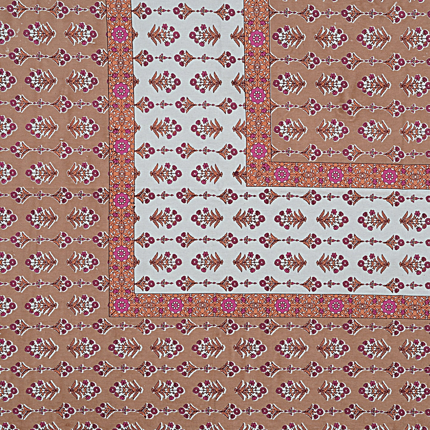 Hand Block Printed Jaipuri Cotton Double Bed Sheet With 2 Pillow Covers - Floral Pattern Ethnic Indian Design