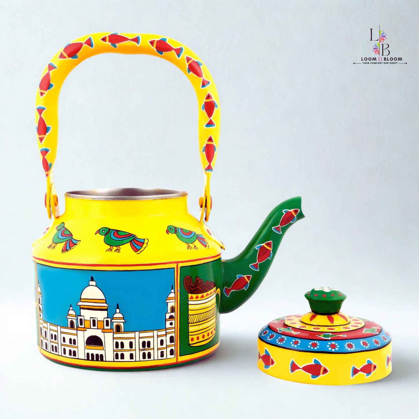 HanPainted Stainless Steel Tea Kettle - Artistic Decorative Floral Tea Pot for Home Kitchen Decor kerala Art