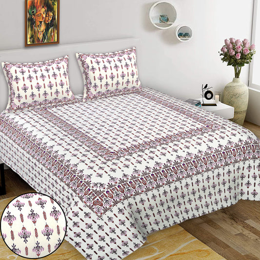 Hand Block Printed Jaipuri Cotton Double Bed Sheet With 2 Pillow Covers - Floral Pattern Ethnic Indian Design (Copy)