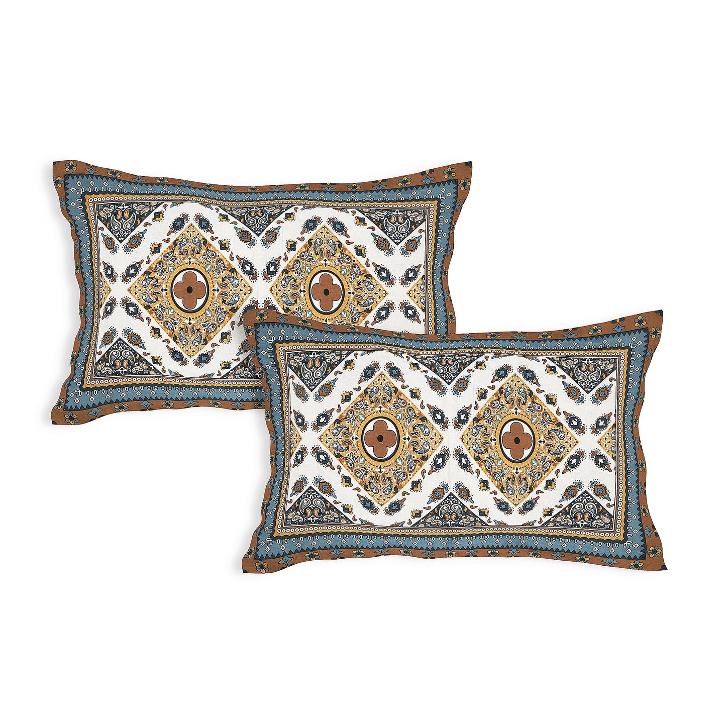 Hand Block Printed Jaipuri Cotton Double Bed Sheet With 2 Pillow Covers - Floral Pattern Ethnic Indian Design