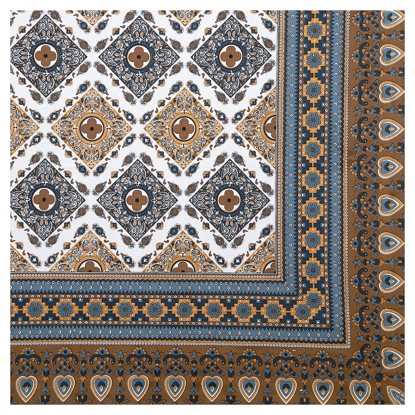 Hand Block Printed Jaipuri Cotton Double Bed Sheet With 2 Pillow Covers - Floral Pattern Ethnic Indian Design