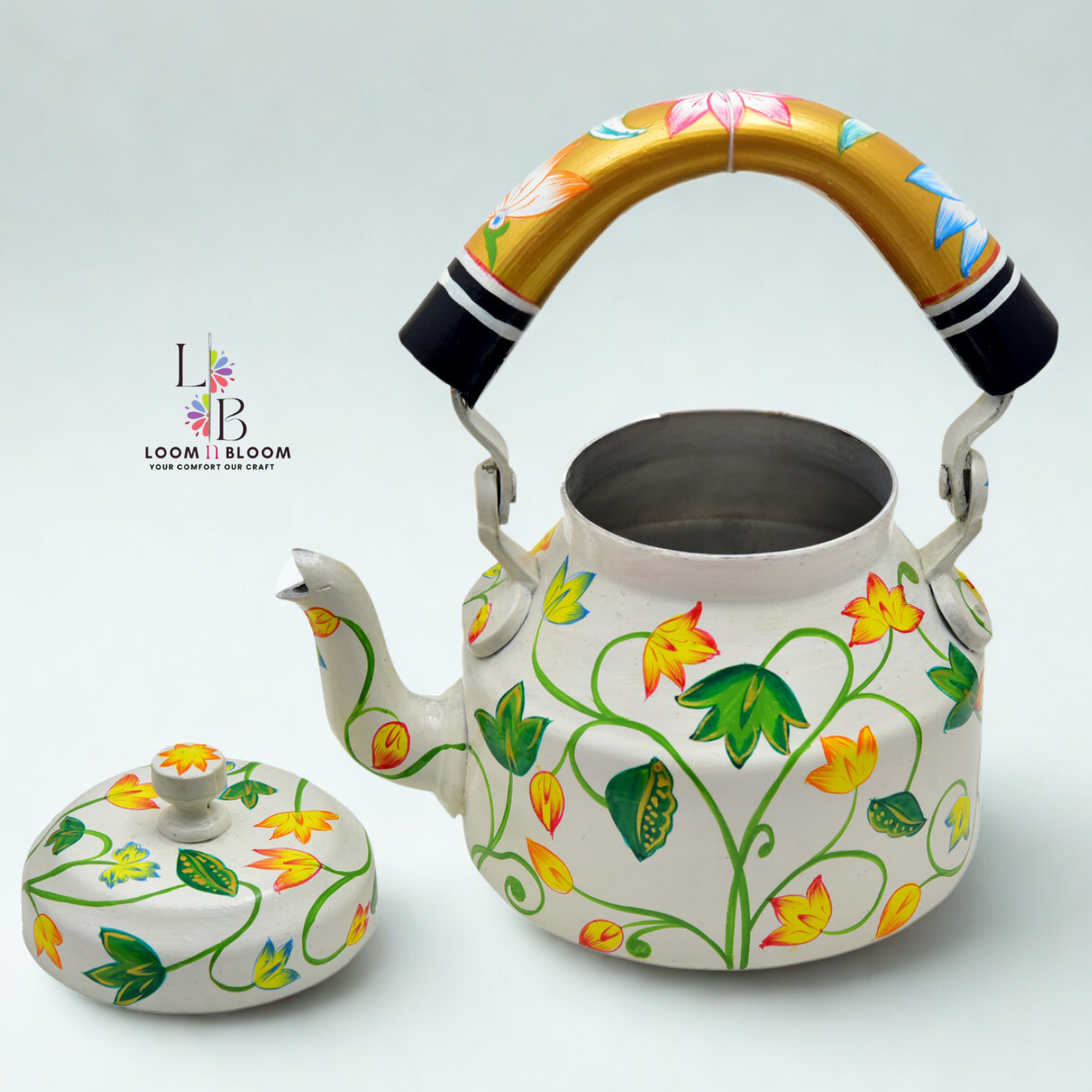 HanPainted Stainless Steel Tea Kettle - Artistic Decorative Floral Tea Pot for Home Kitchen Decor Lotus_Art