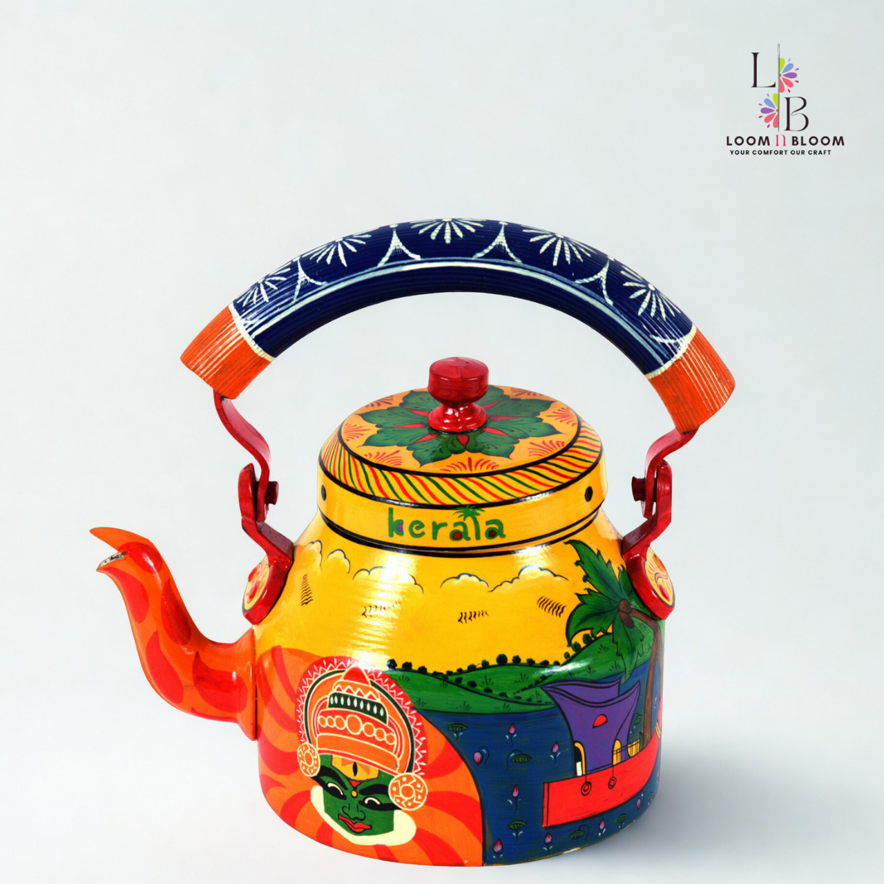 HanPainted Stainless Steel Tea Kettle - Artistic Decorative Floral Tea Pot for Home Kitchen Decor kathakali Art