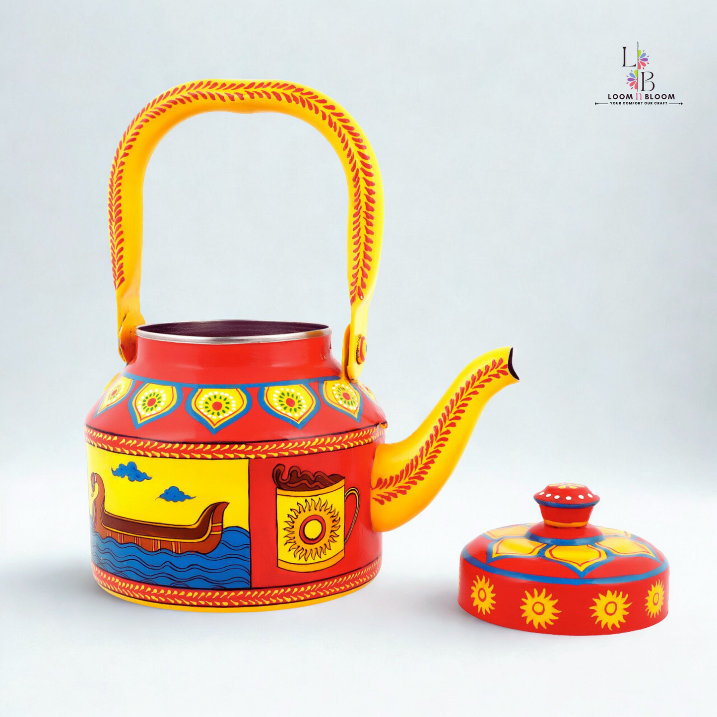 HanPainted Stainless Steel Tea Kettle - Artistic Decorative Floral Tea Pot for Home Kitchen Decor kathakali Art