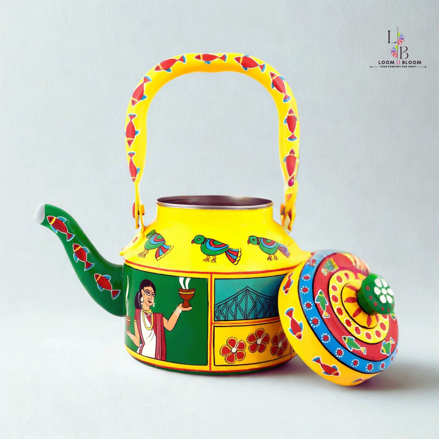 HanPainted Stainless Steel Tea Kettle - Artistic Decorative Floral Tea Pot for Home Kitchen Decor kerala Art