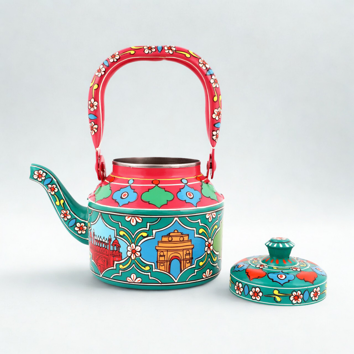 HanPainted Stainless Steel Tea Kettle - Artistic Decorative Floral Tea Pot for Home Kitchen Decor