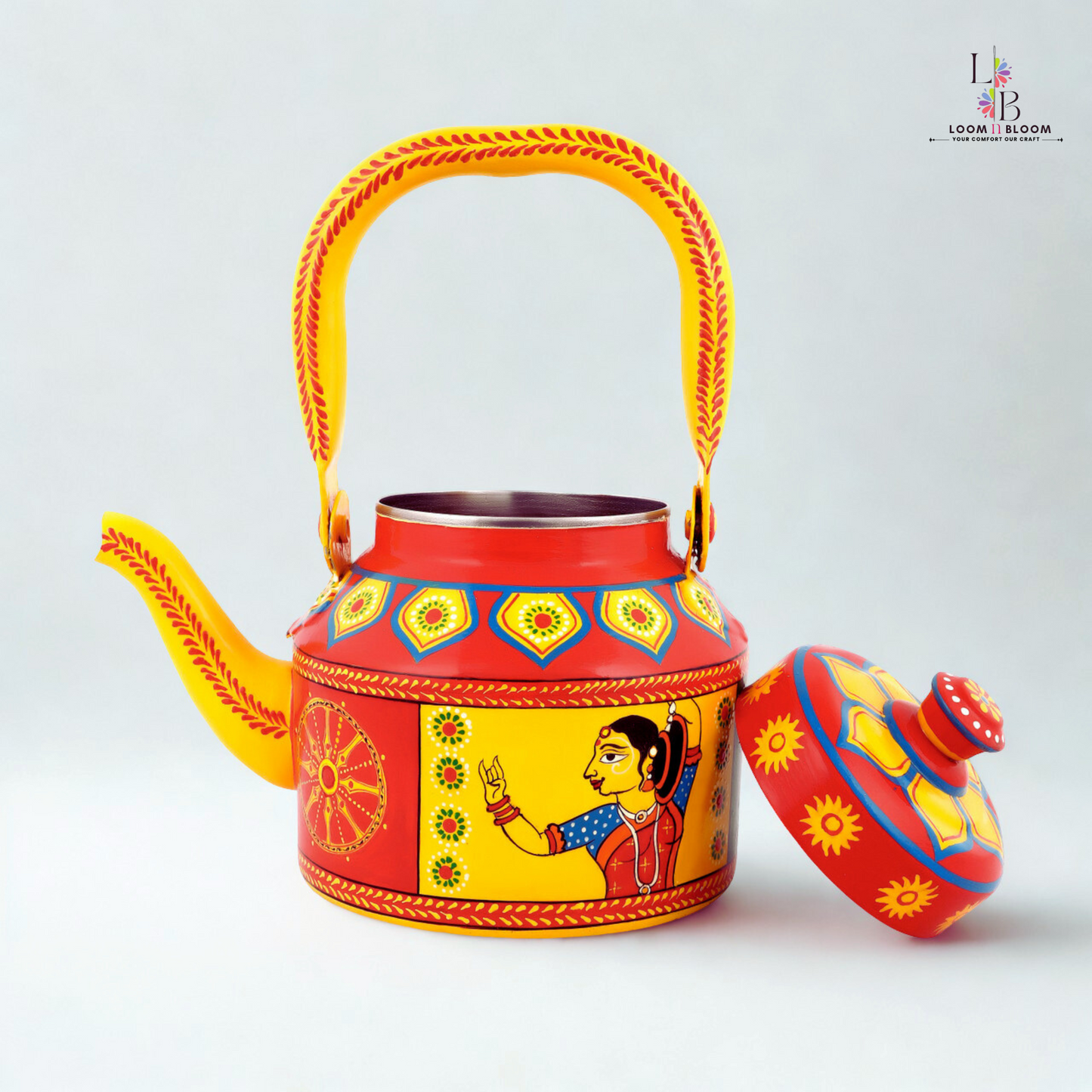 HanPainted Stainless Steel Tea Kettle - Artistic Decorative Floral Tea Pot for Home Kitchen Decor kathakali Art