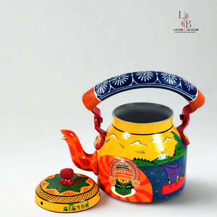 HanPainted Stainless Steel Tea Kettle - Artistic Decorative Floral Tea Pot for Home Kitchen Decor kathakali Art