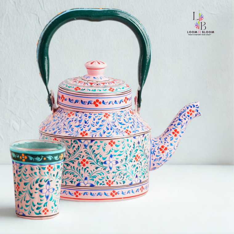 HanPainted  Tea Kettle - Artistic Decorative Floral Tea Pot for Home Kitchen Decor Ivory Garde Art