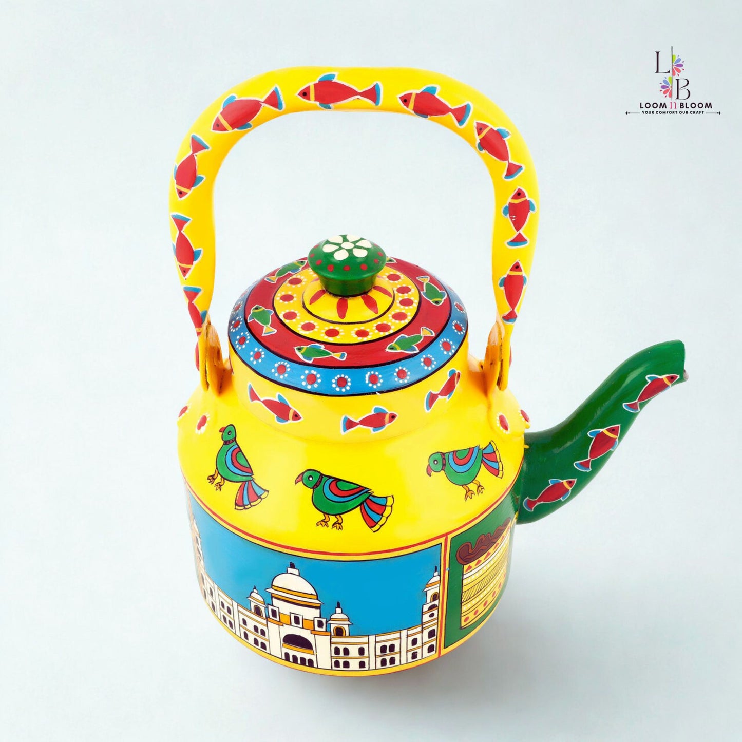 HanPainted Stainless Steel Tea Kettle - Artistic Decorative Floral Tea Pot for Home Kitchen Decor kerala Art