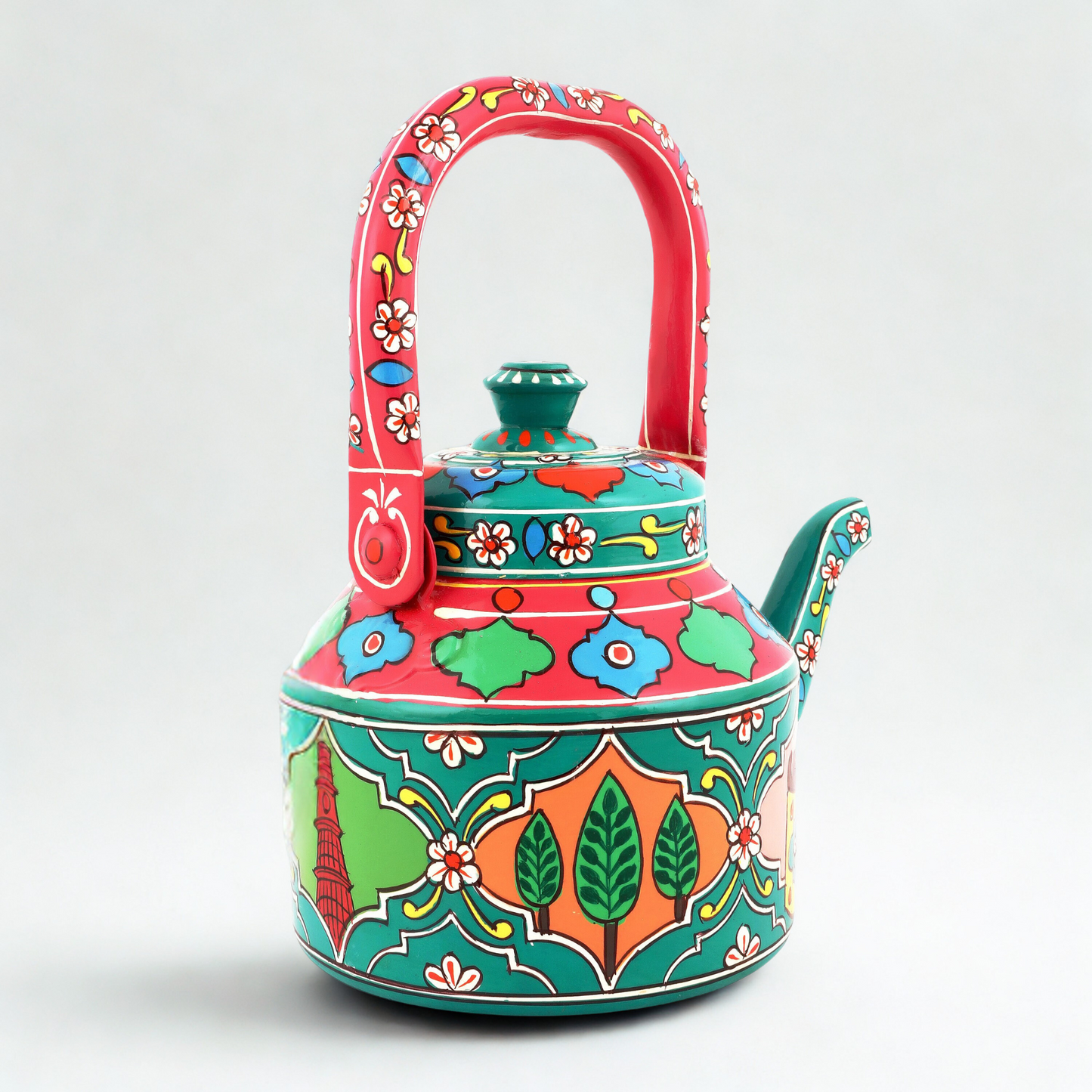 HanPainted Stainless Steel Tea Kettle - Artistic Decorative Floral Tea Pot for Home Kitchen Decor
