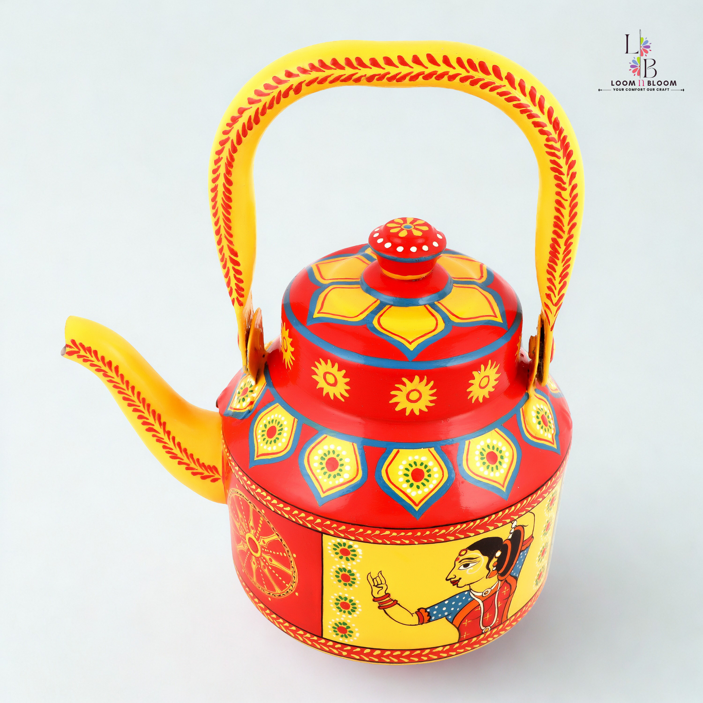 HanPainted Stainless Steel Tea Kettle - Artistic Decorative Floral Tea Pot for Home Kitchen Decor kathakali Art