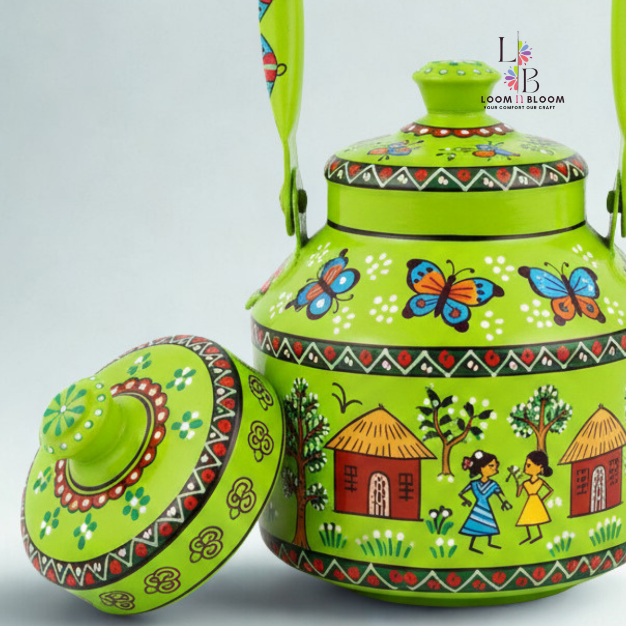 HanPainted Stainless Steel Tea Kettle - Artistic Decorative Floral Tea Pot for Home Kitchen Decor Ghar combo