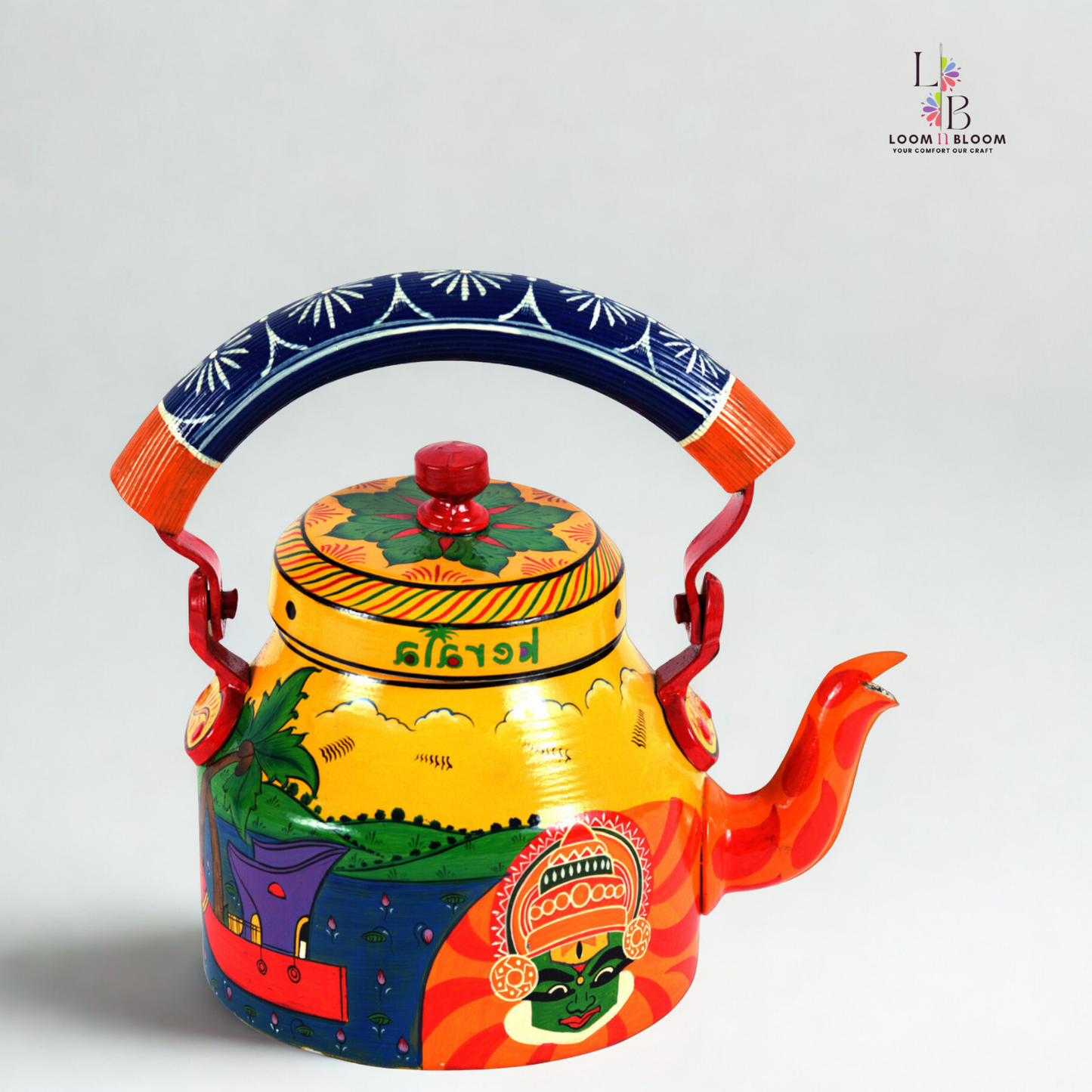 HanPainted Stainless Steel Tea Kettle - Artistic Decorative Floral Tea Pot for Home Kitchen Decor kathakali Art