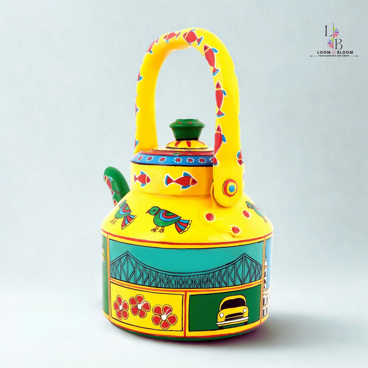HanPainted Stainless Steel Tea Kettle - Artistic Decorative Floral Tea Pot for Home Kitchen Decor kerala Art