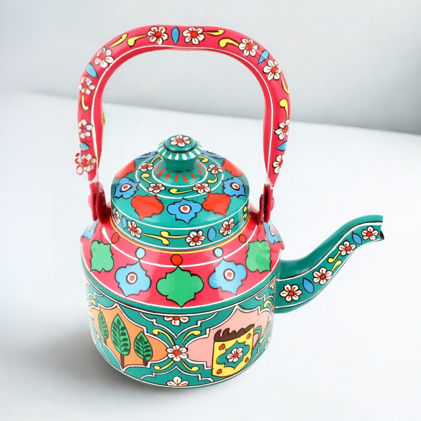 HanPainted Stainless Steel Tea Kettle - Artistic Decorative Floral Tea Pot for Home Kitchen Decor