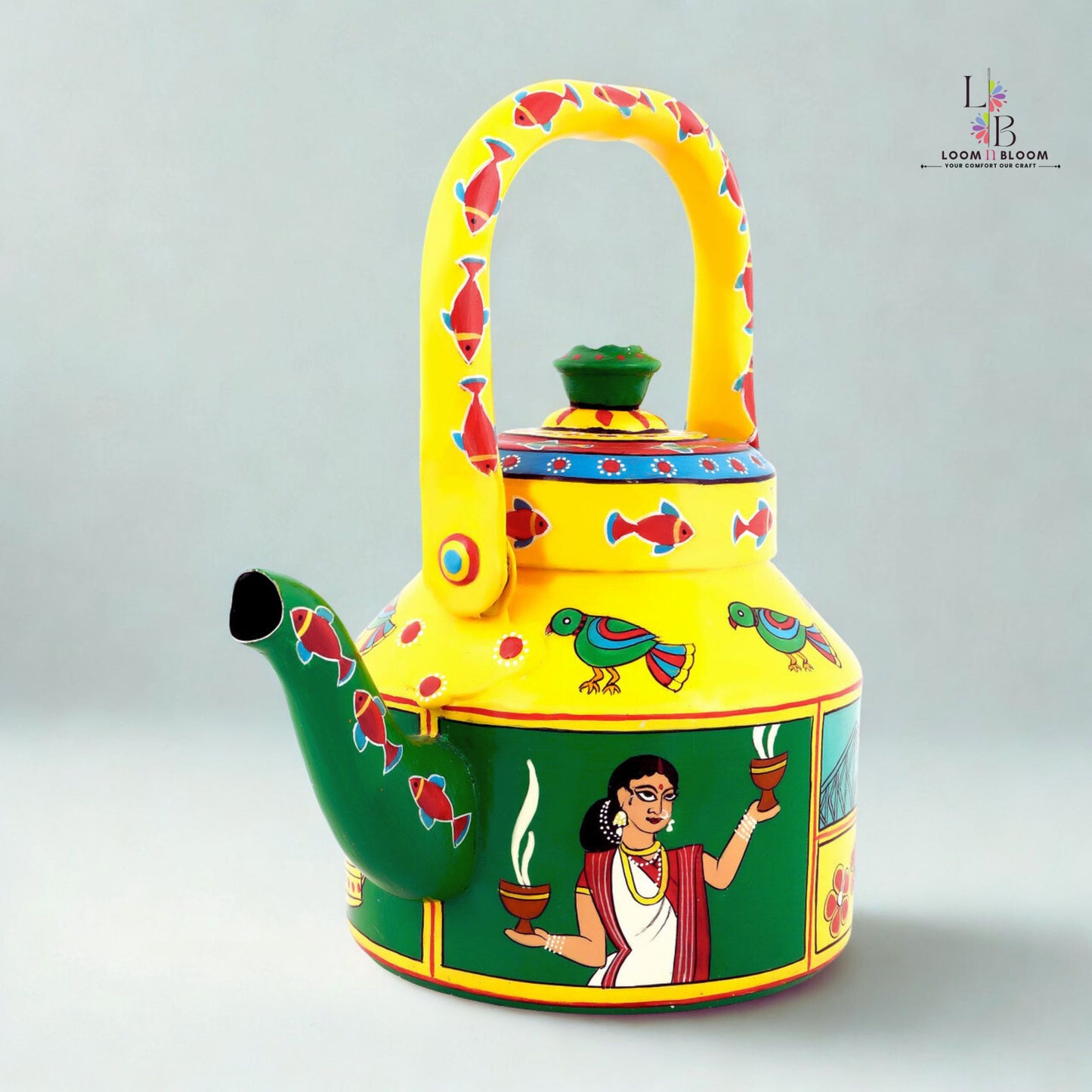 HanPainted Stainless Steel Tea Kettle - Artistic Decorative Floral Tea Pot for Home Kitchen Decor kerala Art