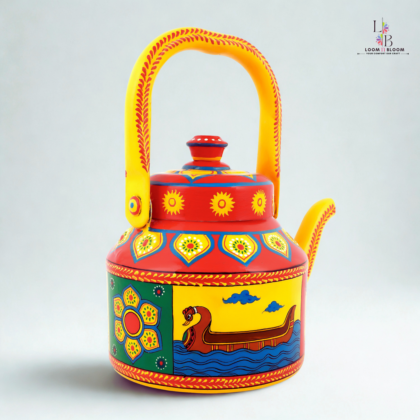 HanPainted Stainless Steel Tea Kettle - Artistic Decorative Floral Tea Pot for Home Kitchen Decor kathakali Art