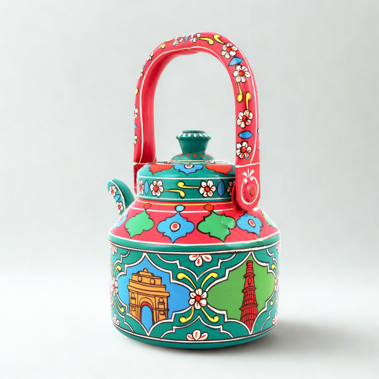 HanPainted Stainless Steel Tea Kettle - Artistic Decorative Floral Tea Pot for Home Kitchen Decor