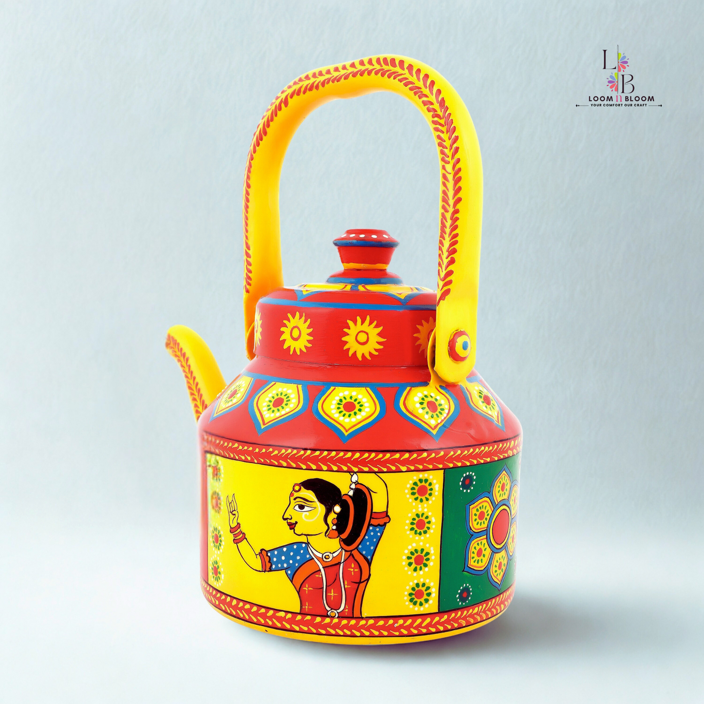 HanPainted Stainless Steel Tea Kettle - Artistic Decorative Floral Tea Pot for Home Kitchen Decor kathakali Art
