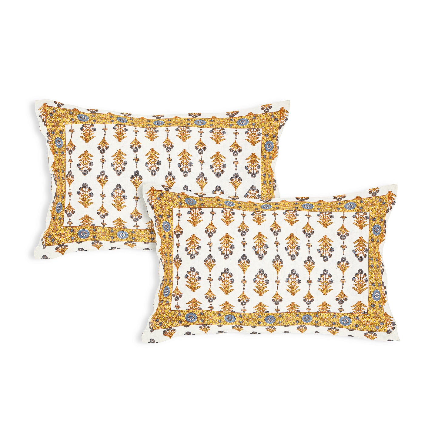 Hand Block Printed Jaipuri Cotton Double Bed Sheet With 2 Pillow Covers - Floral Pattern Ethnic Indian Design