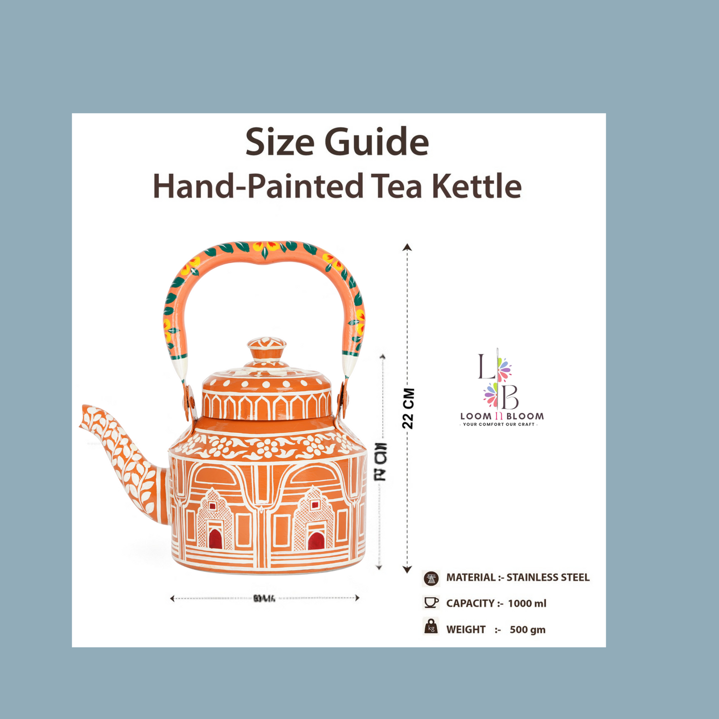 HanPainted  Tea Kettle - Artistic Decorative Floral Tea Pot for Home Kitchen Decor Jaipuri Art(Copy) (Copy) (Copy) (Copy)
