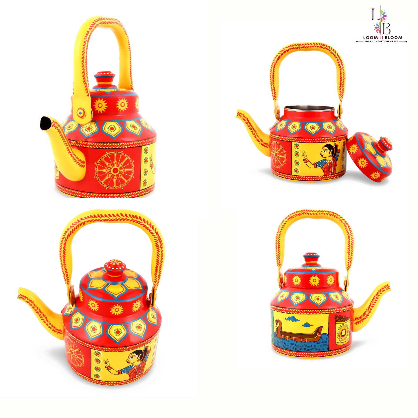 HanPainted Stainless Steel Tea Kettle - Artistic Decorative Floral Tea Pot for Home Kitchen Decor kathakali Art