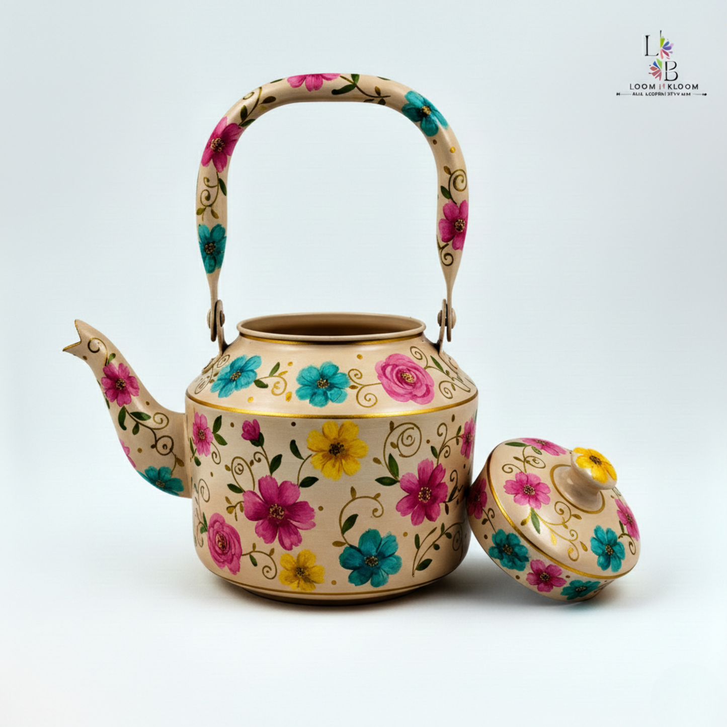 HanPainted Stainless Steel Tea Kettle - Artistic Decorative Floral Tea Pot for Home Kitchen Decor Lotus_Art