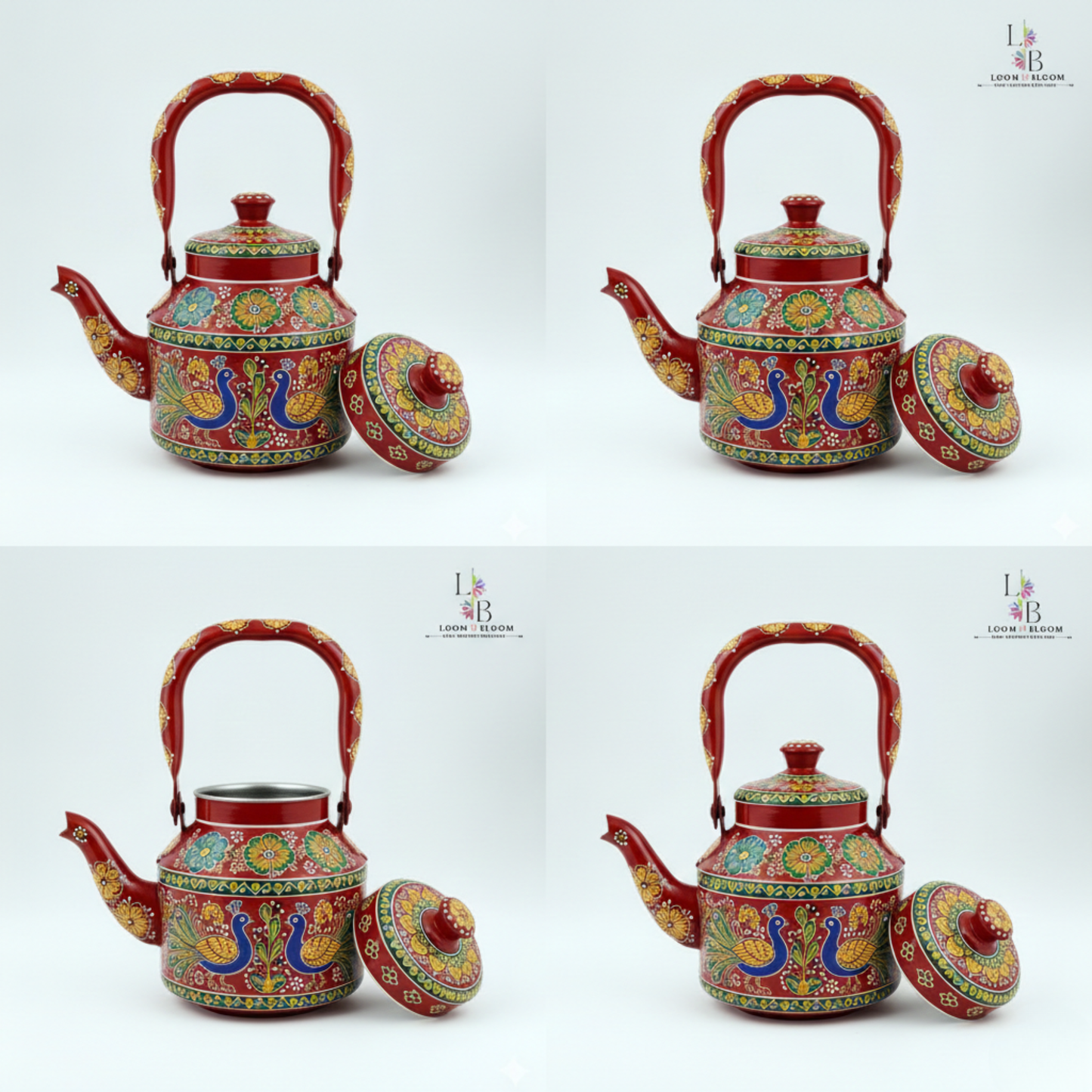 HanPainted Stainless Steel Tea Kettle - Artistic Decorative Floral Tea Pot for Home Kitchen Decor Meenakari_art
