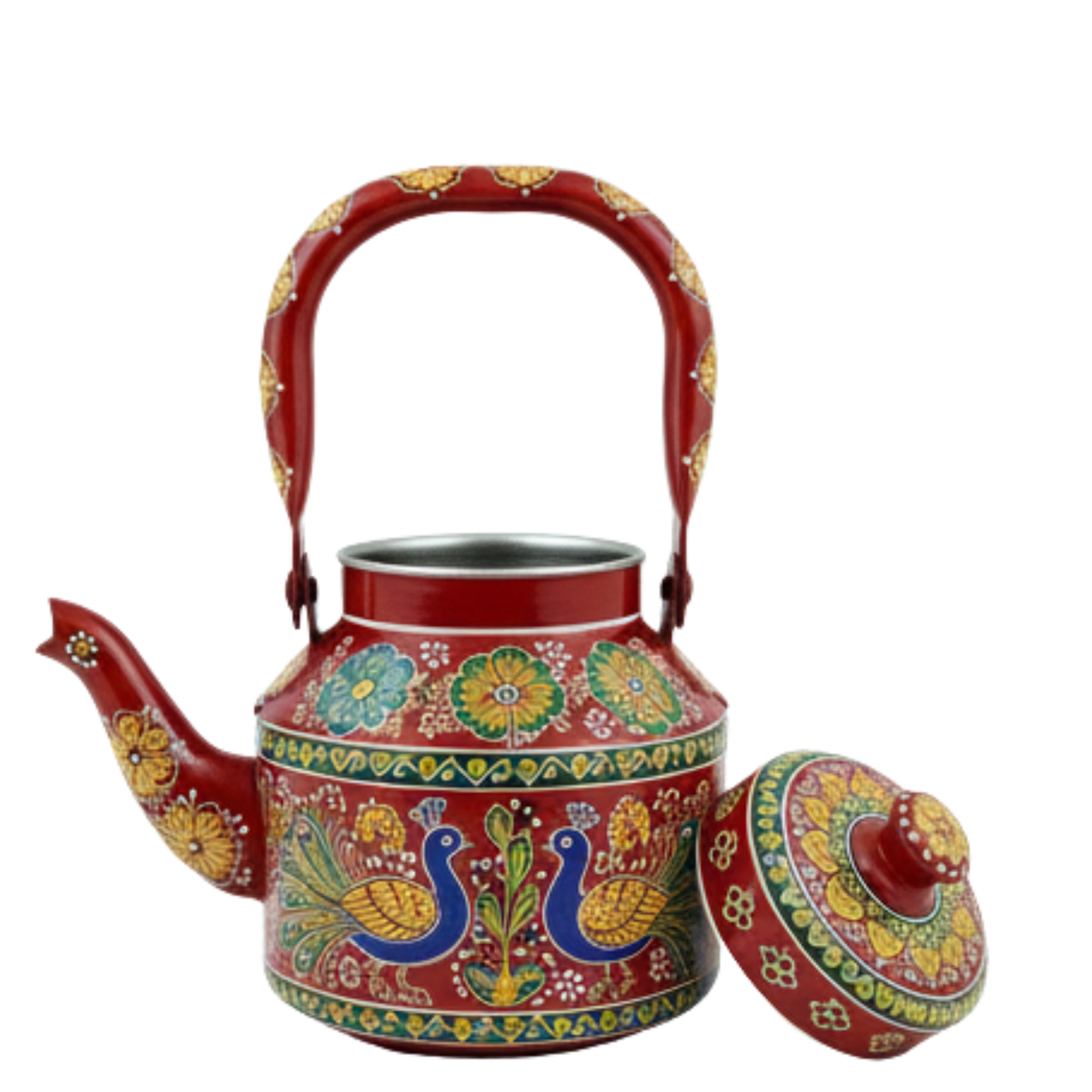 HanPainted Stainless Steel Tea Kettle - Artistic Decorative Floral Tea Pot for Home Kitchen Decor Meenakari_art