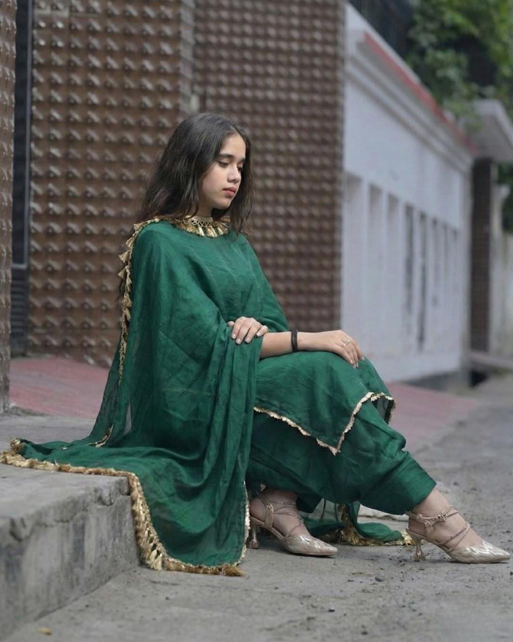 Loom n Bloom Women’s Vibrant Green/Pink  Blooming Ethnic Suit Set – Elegant Festive Party Wear with Sequined Embroidery & Designer Dupatta