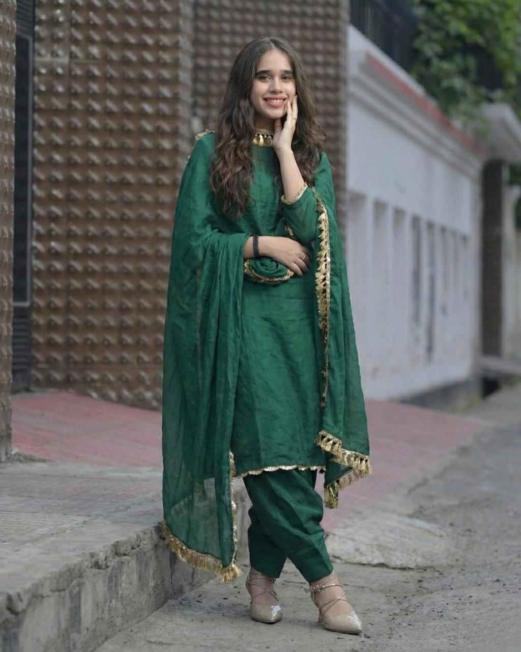 Loom n Bloom Women’s Vibrant Green/Pink  Blooming Ethnic Suit Set – Elegant Festive Party Wear with Sequined Embroidery & Designer Dupatta